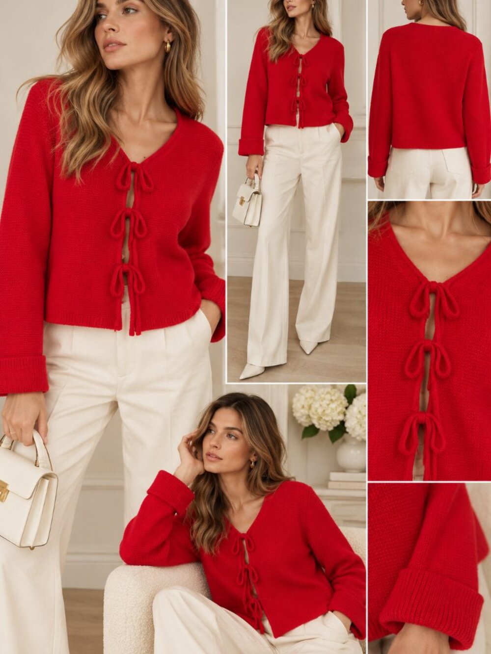 Antonio Melani 100% Cashmere Tie Front Sweater Cardigan NWT Red Size M
